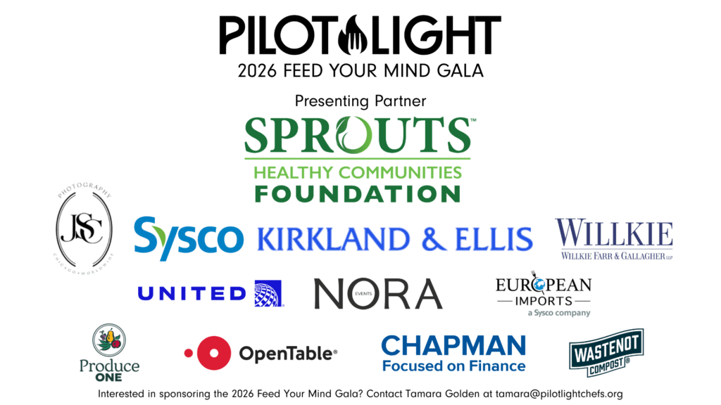 A collection of logos on a white background showcasing the 2026 Pilot Light Gala sponsors, including presenting partner Sprouts Healthy Communities Foundation.